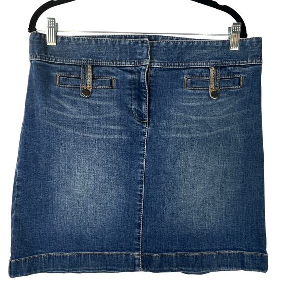Ann Taylor LOFT Denim Mini Skirt Blue Size 10 Medium Wash Straight Stretch 90s - Picture 1 of 8
